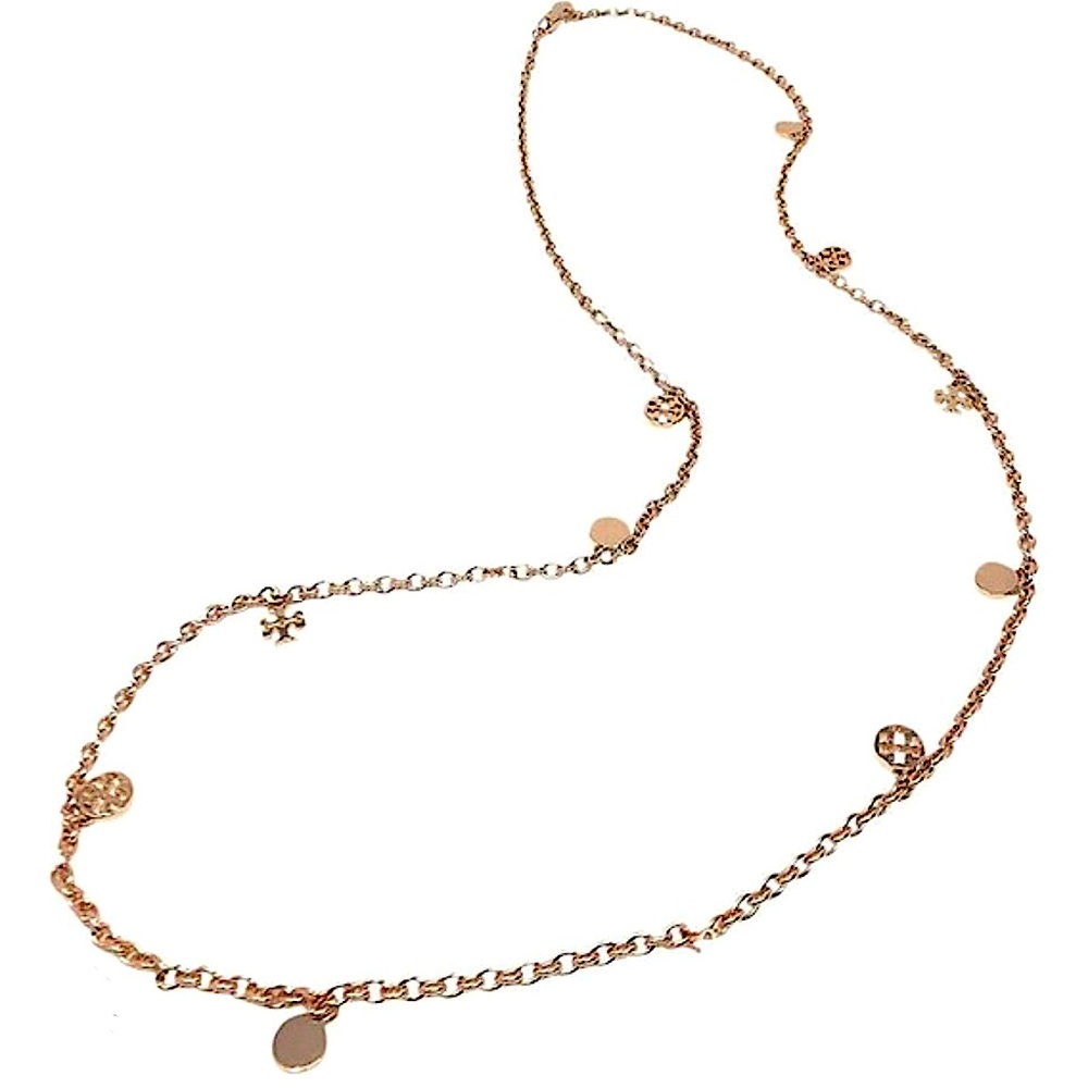 Tory Burch LOGO CHARM ROSARY LONG NECKLACE